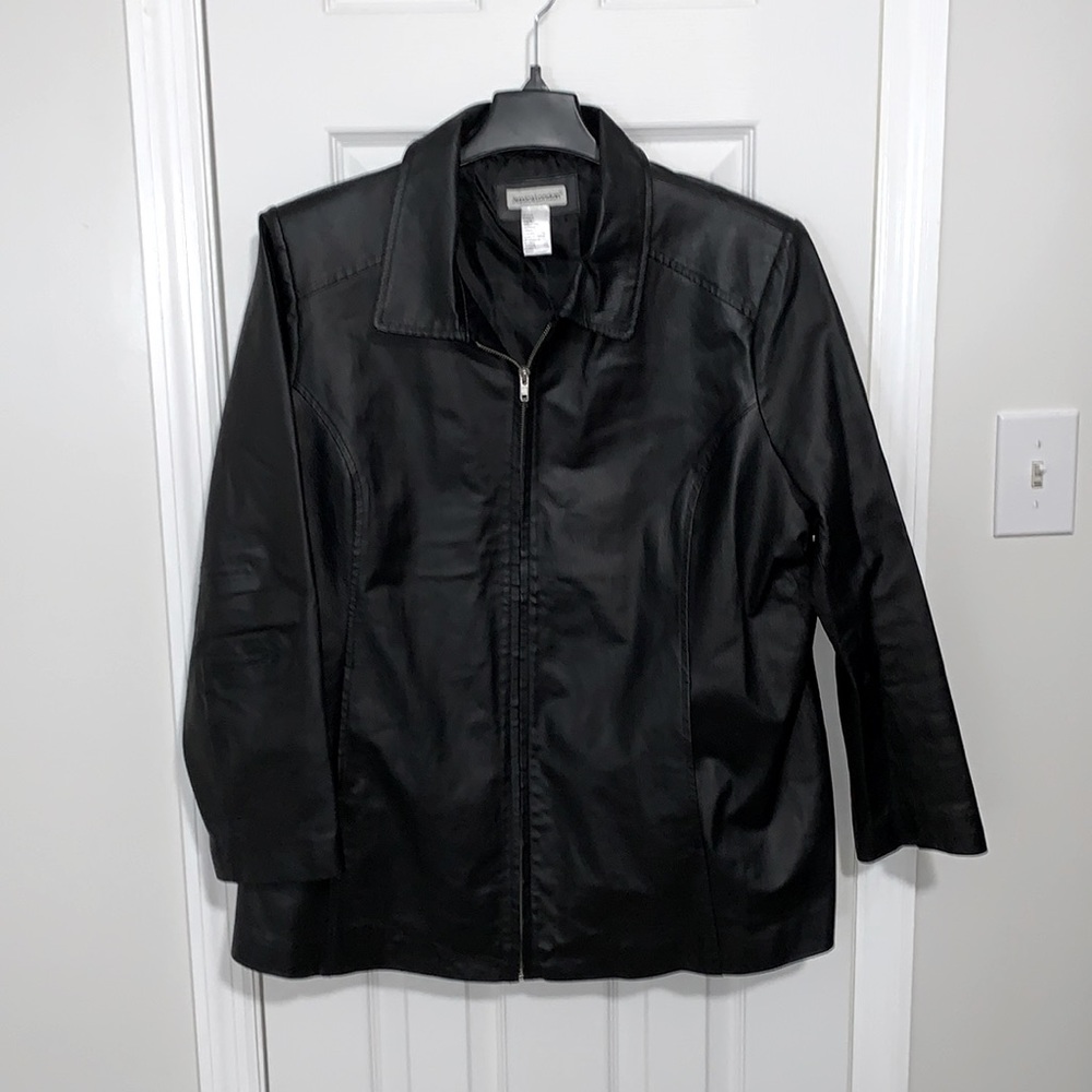 SOLD!!Jessica London black leather moto style jacket in women’s size 18